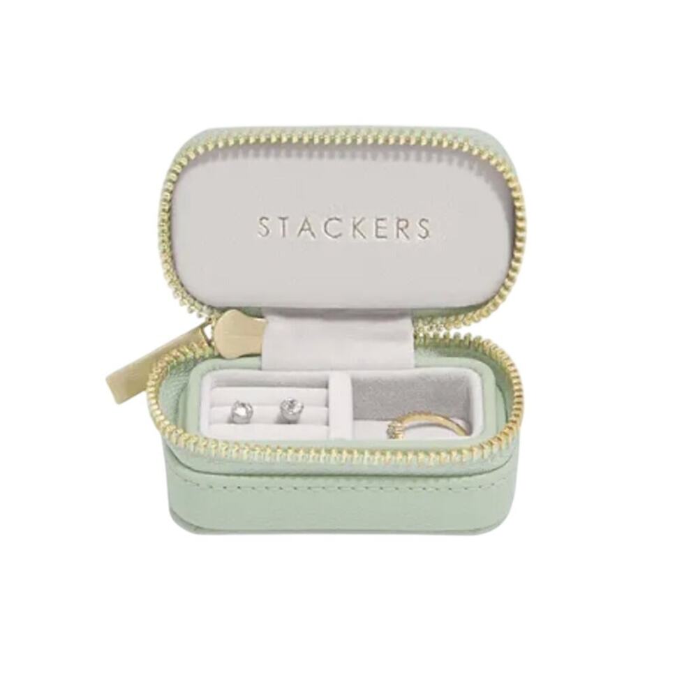 Stackers Mini Travel Jewelry Case Sage Green Zip Organizer NWT Compact